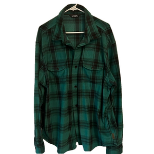 CHAPS MEN’s Button down XXL soft long sleeve green plaid Shirt with side pockets